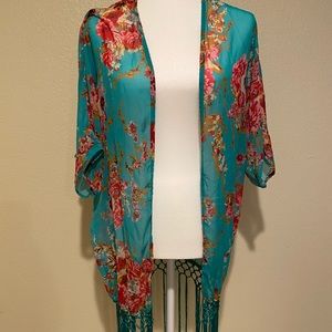 Turquoise Fringed Kimono